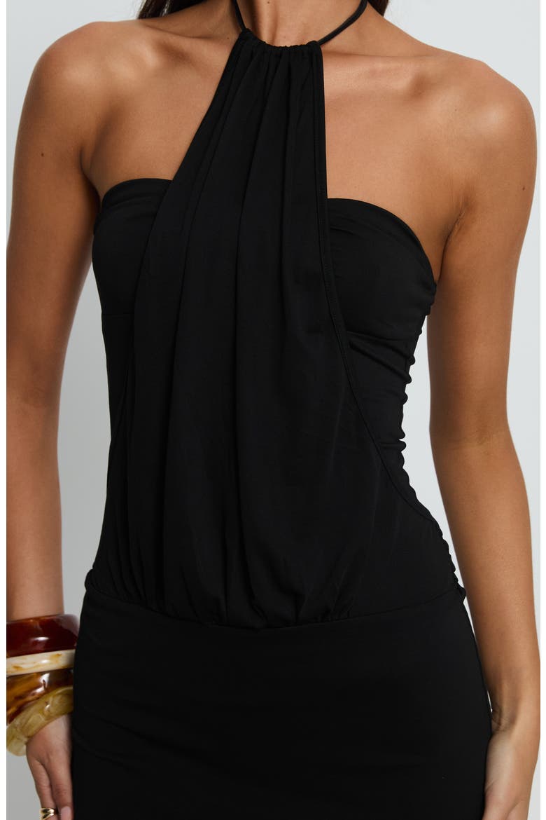 Slip Away Draped Halter Minidress, Alternate, color, BLACK