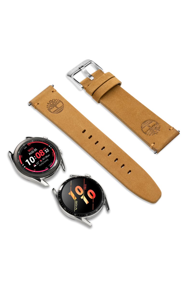 Timberland Leather 22mm Smart Watch Watchband, Alternate, color, Camel