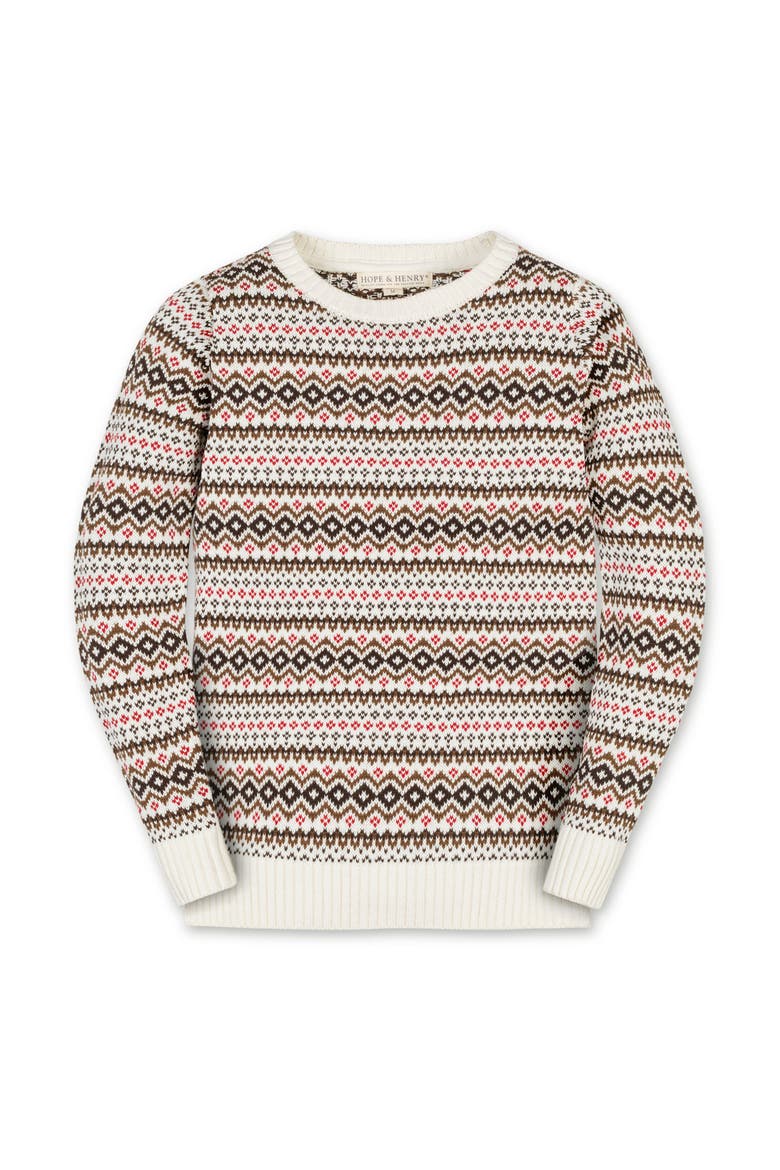 Kids' Organic Long Sleeve Intarsia Crew Neck Pullover Sweater, Main, color, Ivory Fireside Fair Isle