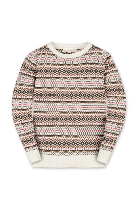 Kids' Organic Long Sleeve Intarsia Crew Neck Pullover Sweater