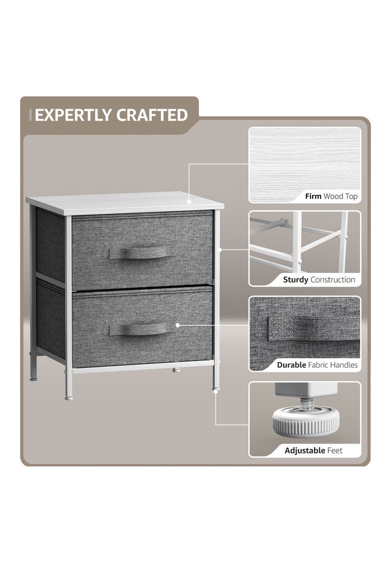 White Frame Two-Drawer Nightstand Dresser, Alternate, color, WHITE