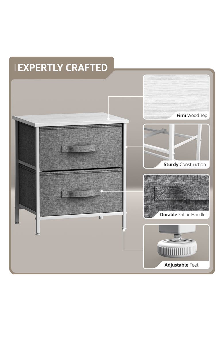 SORBUS White Frame Two-Drawer Nightstand Dresser, Alternate, color,