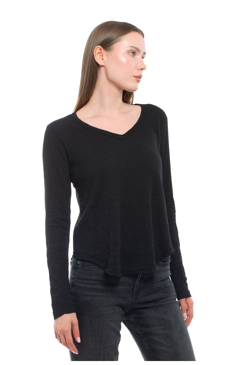 WILT Clothing Long Sleeve V-Neck With Raw Hem Shirttail, Alternate, color, Black