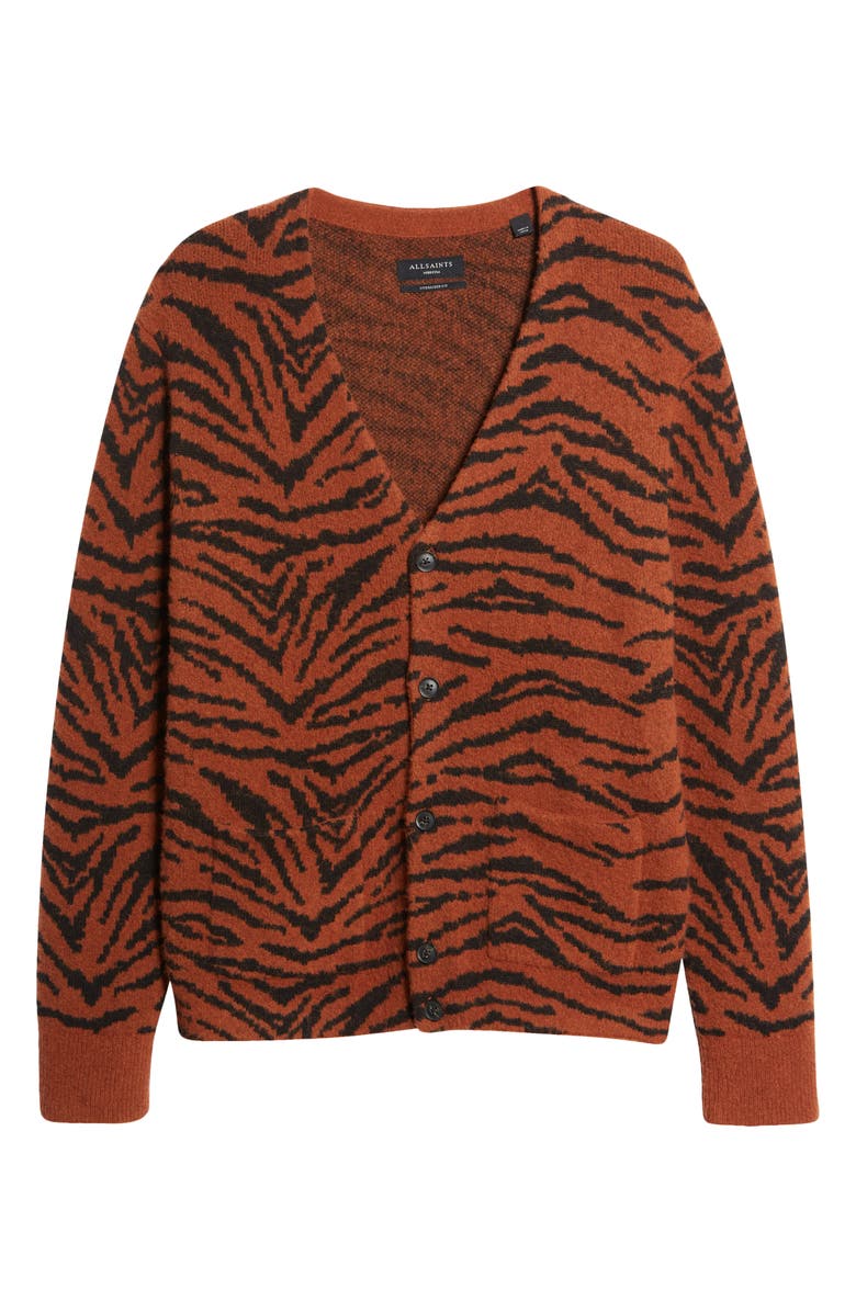 AllSaints Catt Tiger Stripe Bouclé Cardigan, Alternate, color, 