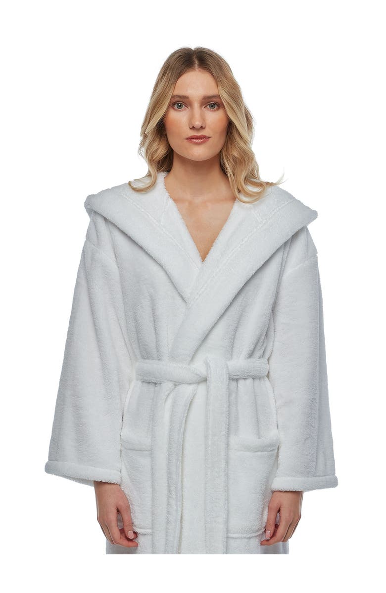 ARUS Womens Long Fleece Robe with Hood, Alternate, color, White
