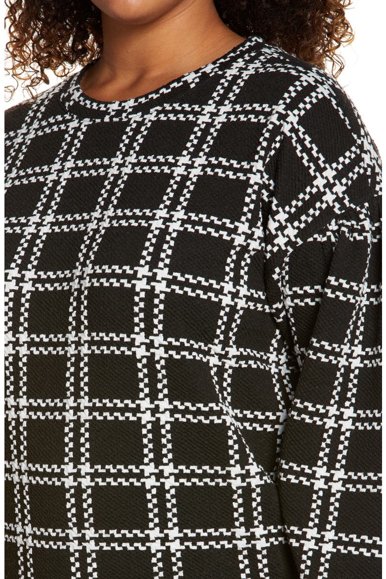 Pattern Detail Sweatshirt, Alternate, color, BLACK- IVORY PLAID