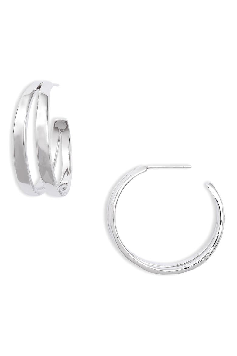 Zorte Split Hoop Earrings, Main, color, RHOD METAL