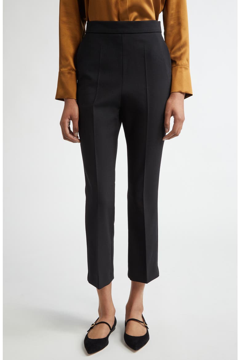 Nepeta Stretch Virgin Wool Flare Leg Ankle Trousers, Main, color, BLACK