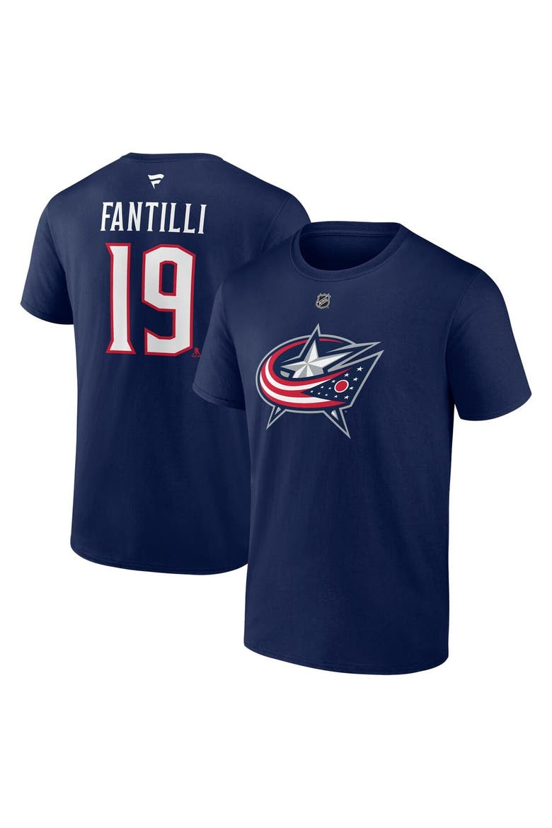 Men's Fanatics Adam Fantilli Navy Columbus Blue Jackets Authentic Stack Name & Number T-Shirt, Alternate, color, Navy