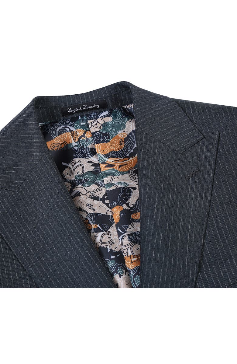 English Laundry Stripe Trim Fit Peak Lapel Wool Blend Two-Piece Suit, Alternate, color, Black Olive