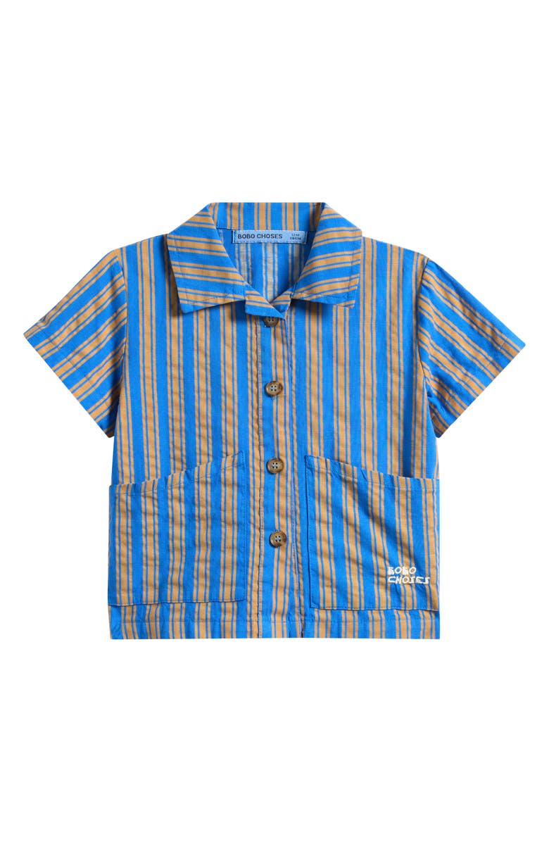 Bobo Choses New Hairline Stripe Cotton Button-Up Shirt, Main, color, Blue