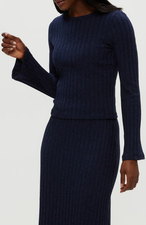 Michael Stars Valerie Rib Bell Sleeve Cotton Blend Knit Top In Black