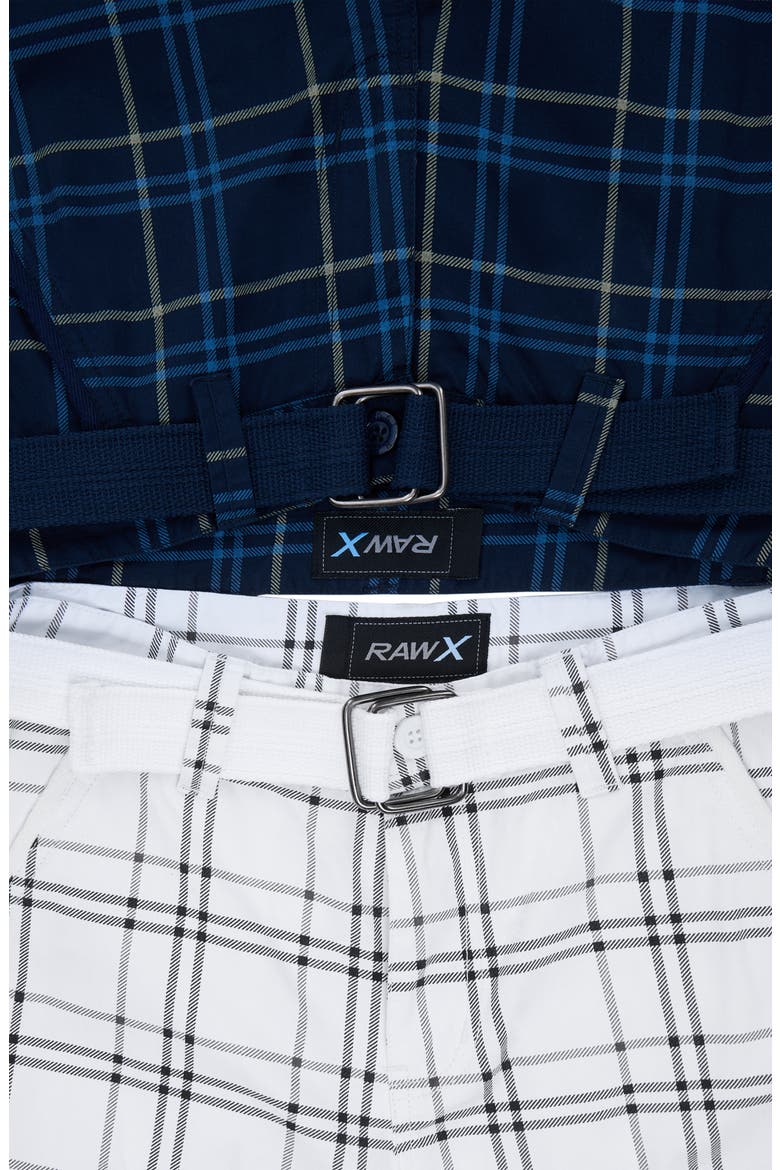 Kids' 2-Pack Belted Twill Cargo Shorts, Alternate, color, NAVY PLAID/ WHITE PLAID