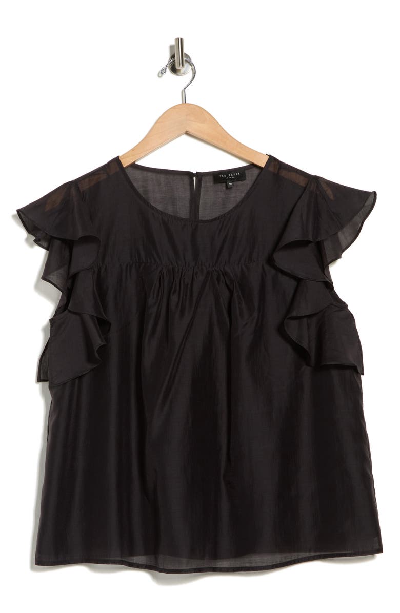 Ted Baker Flutter Sleeve Top, Main, color, Rich Black