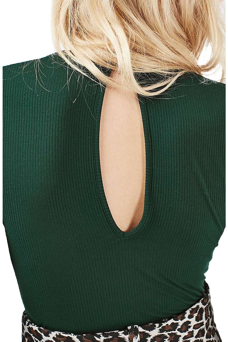 Keyhole Ribbed Bodysuit, Alternate, color, GREEN