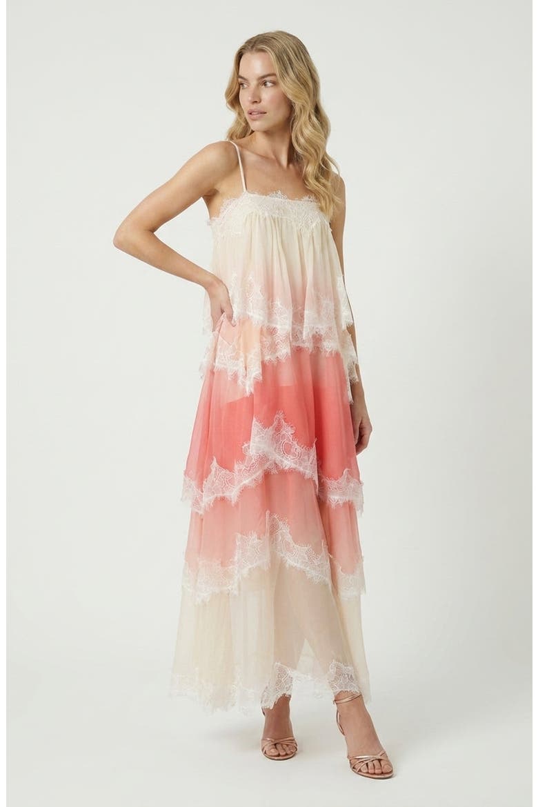 Spaghetti Strap Layered Lace Maxi Dress, Main, color, Pink