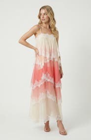 Modenaire Spaghetti Strap Layered Lace Maxi Dress