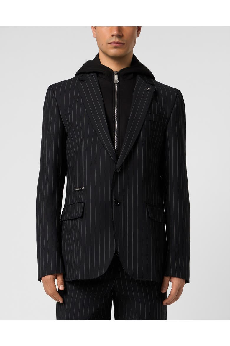 Hooded Blazer Pinstripe Men, Main, color, black
