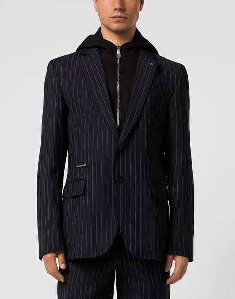 Hooded Blazer Pinstripe Men