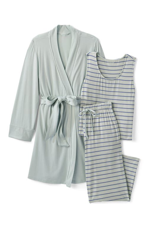 Lands' End Cooling 3 Piece Pajama Set In Celery Multi Stripe
