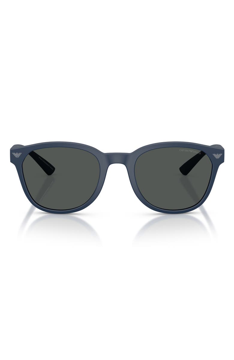 Emporio Armani 53mm Phantos Round Sunglasses, Main, color, Matte Navy Blue / Dark Grey