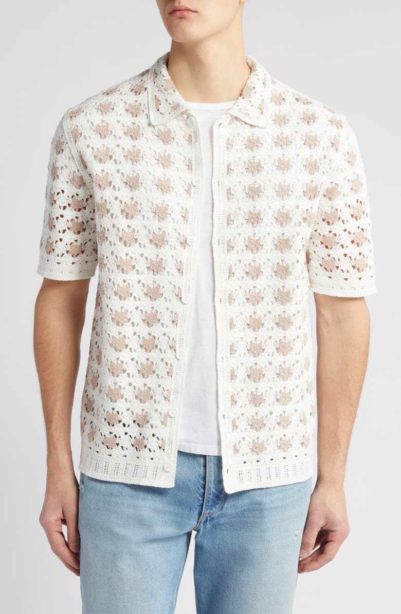 Wax London Porto Crochet Button-Up Shirt, Alternate, color, Ecru