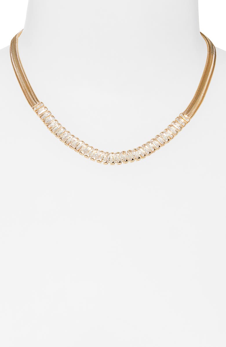 Tasha Cubic Zirconia Snake Chain Frontal Necklace, Alternate, color, Gold Crystal