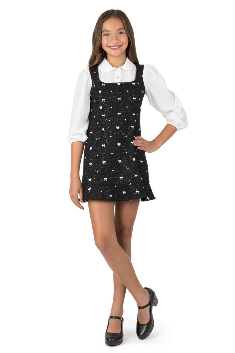 Kids' Sequin Embroidered Jumper Dress, Alternate, color, BLACK/ IVORY JM