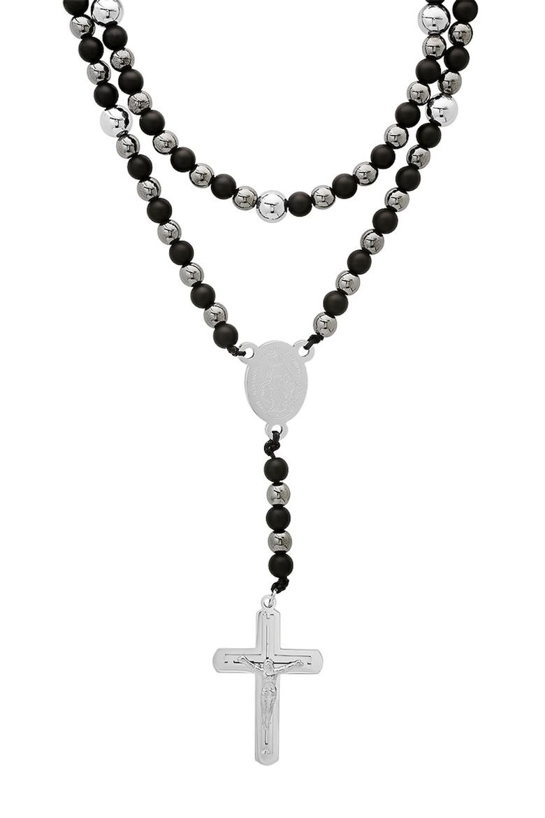 Men's Black Lava & Hematite Beaded Rosary Necklace, Main, color, SILVER/ BLACK