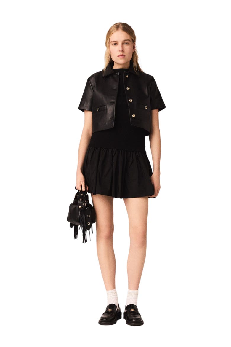 Cropped leather jacket, Main, color, Black