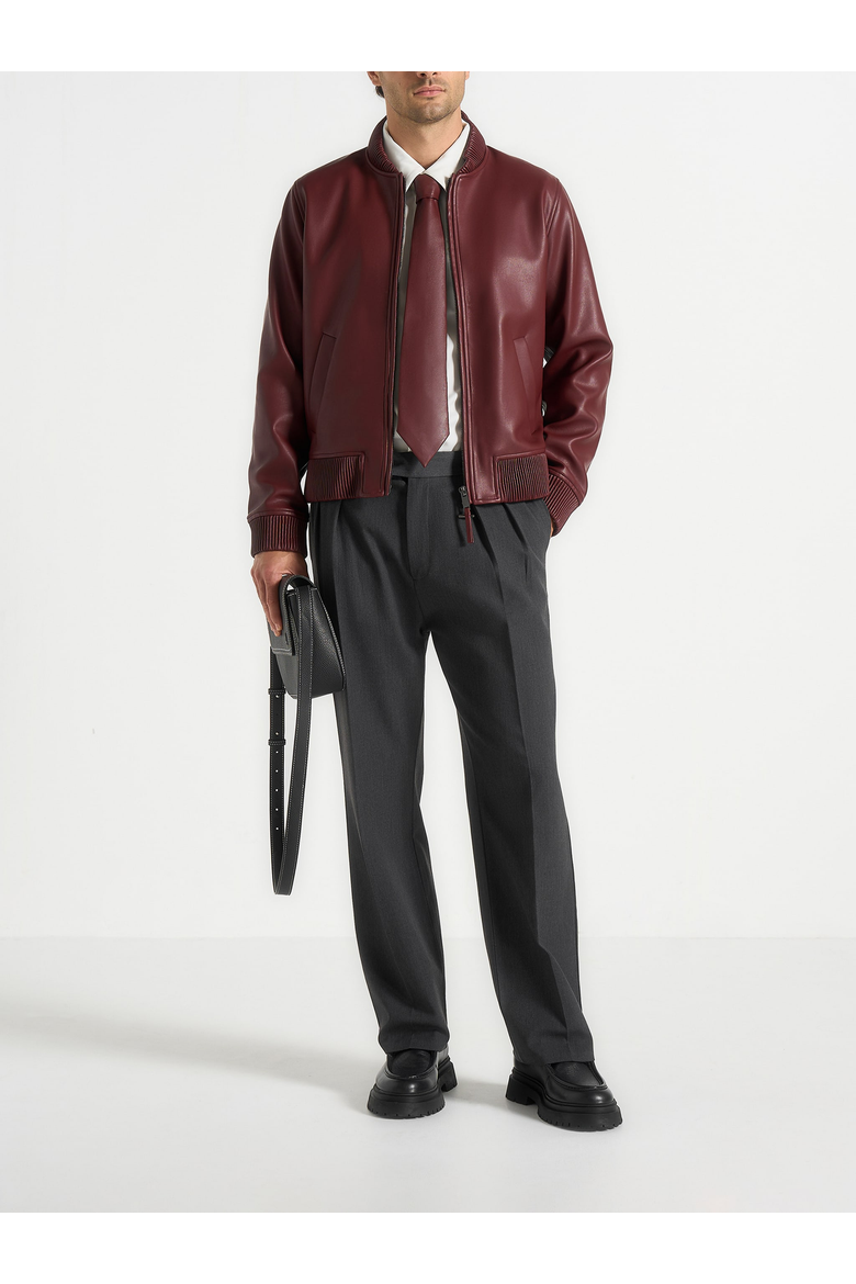 Arman Faux Leather Bomber, Alternate, color, Wine Red