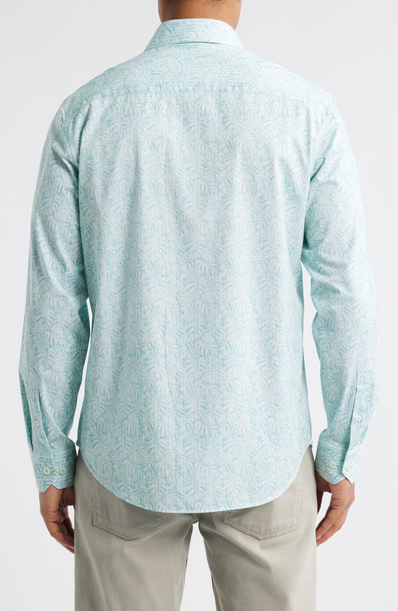 Bugatchi Jimmy OoohCotton<sup>®</sup> Leaf Print Button-Up Shirt, Alternate, color, Menthol