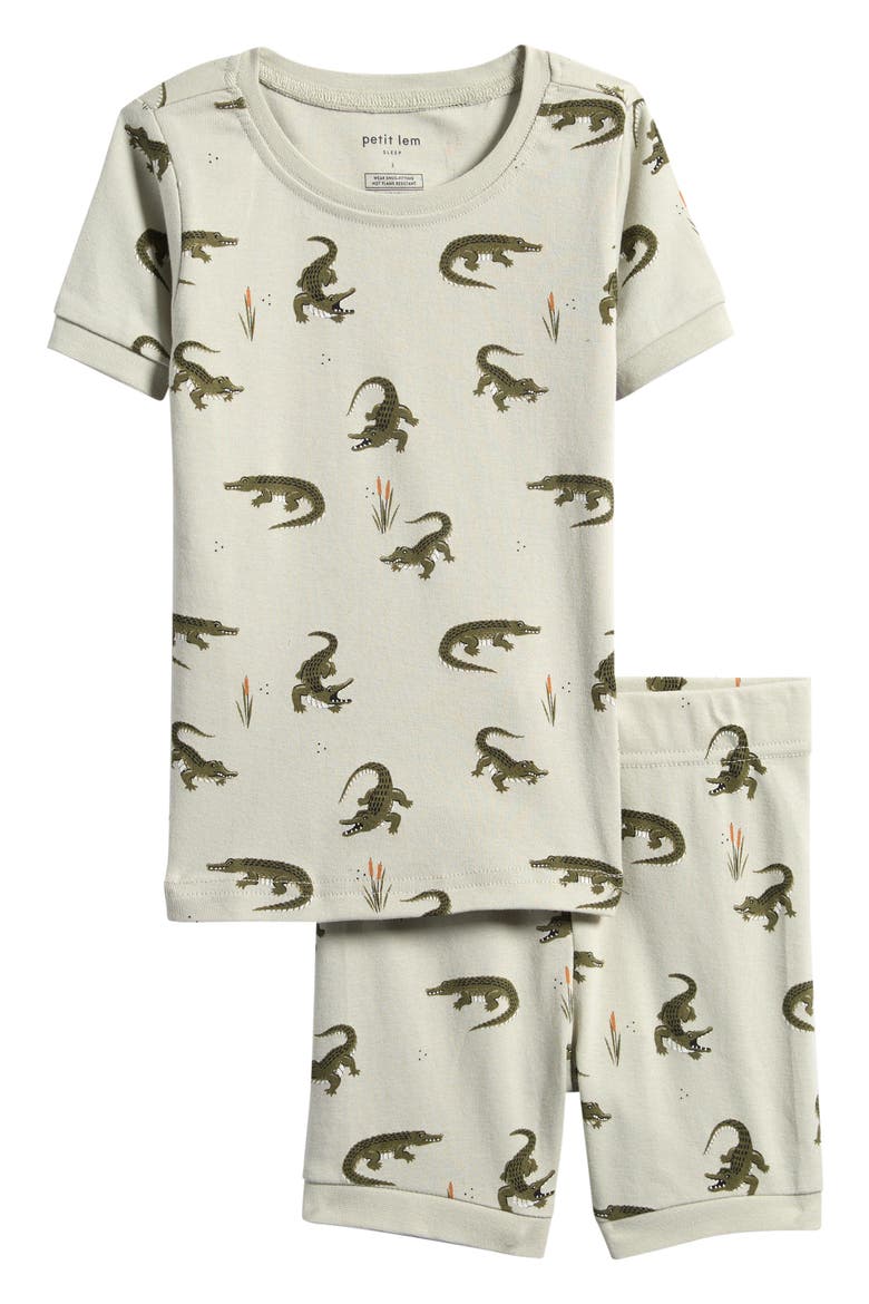 Kids' Print Fitted Organic Cotton Two-Piece Short Pajamas, Main, color, GREEN