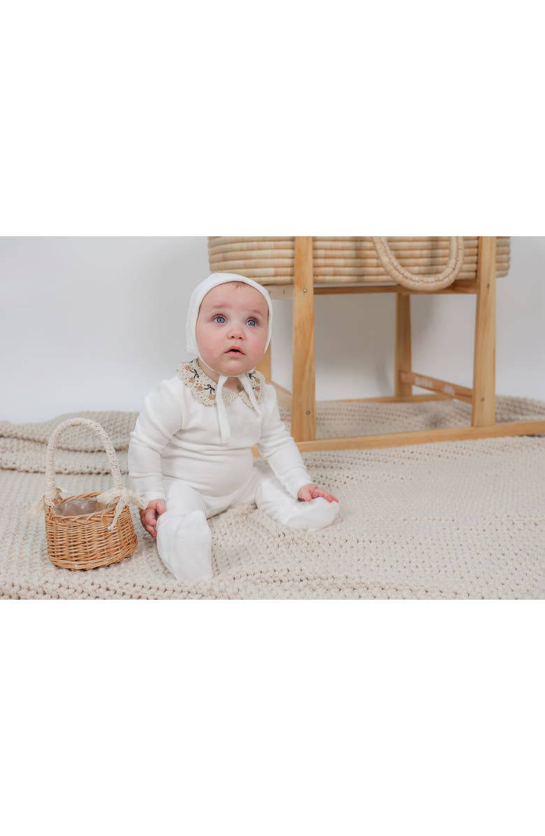 LOLA Velour Crochet Collar Snap Back Romper and Bonnet Set, Alternate, color, Rose Cloud