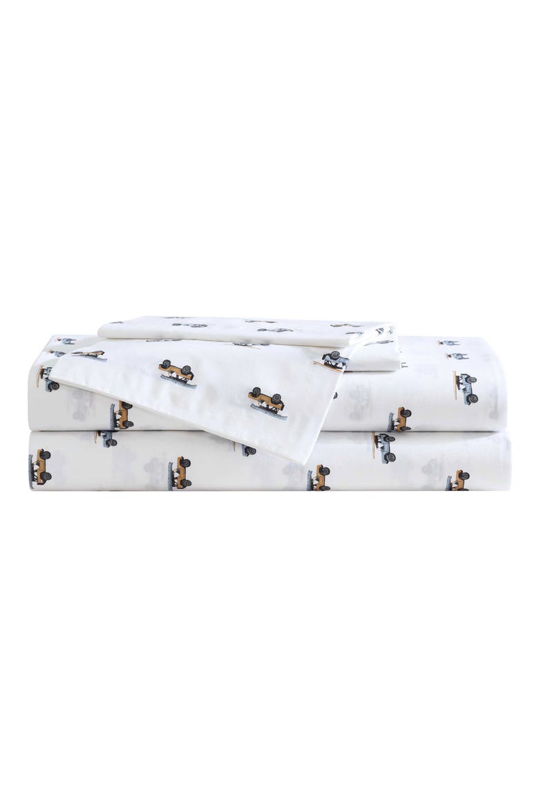 Out to the Beach 200 Thread Count Cotton Percale Sheet Set, Main, color, SKY/ ORANGE