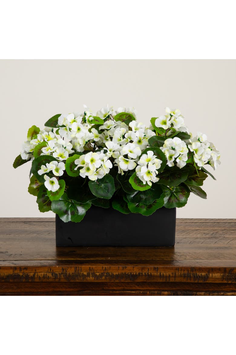 13-in UV Resistant Artificial Geranium in Rectangular Planter, Alternate, color, White