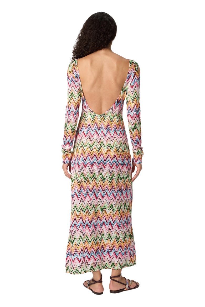 Long-sleeved Dress In Stretch Viscose With Lace And Zigzag Motif, Alternate, color, Multicoloured