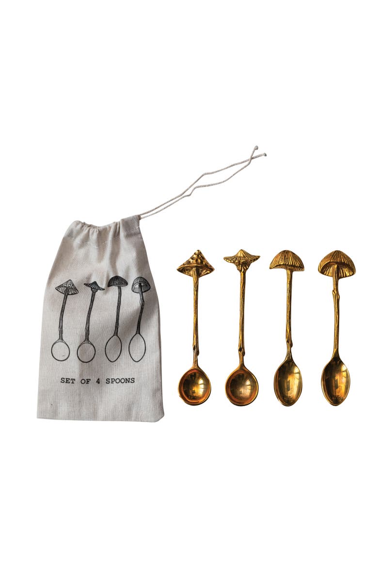 4-Piece Spoons with Mushroom Handles, Main, color, Gold