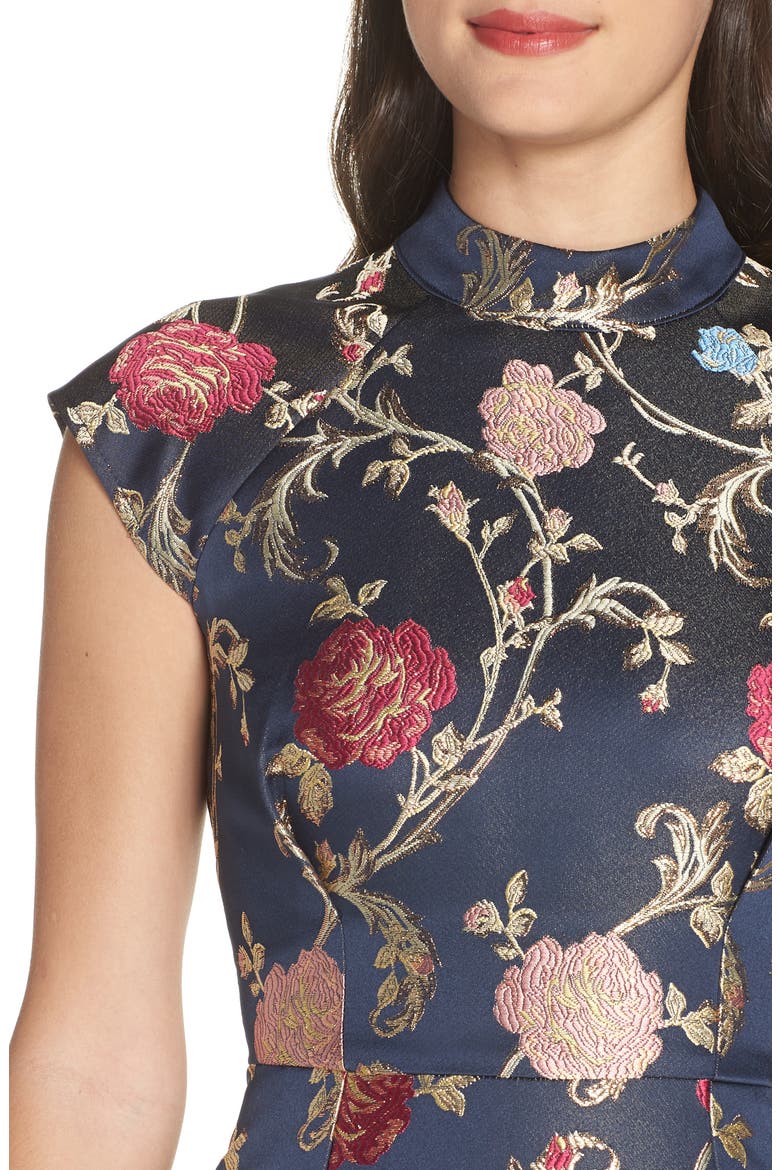 Floral Print Party Dress, Alternate, color, NAVY