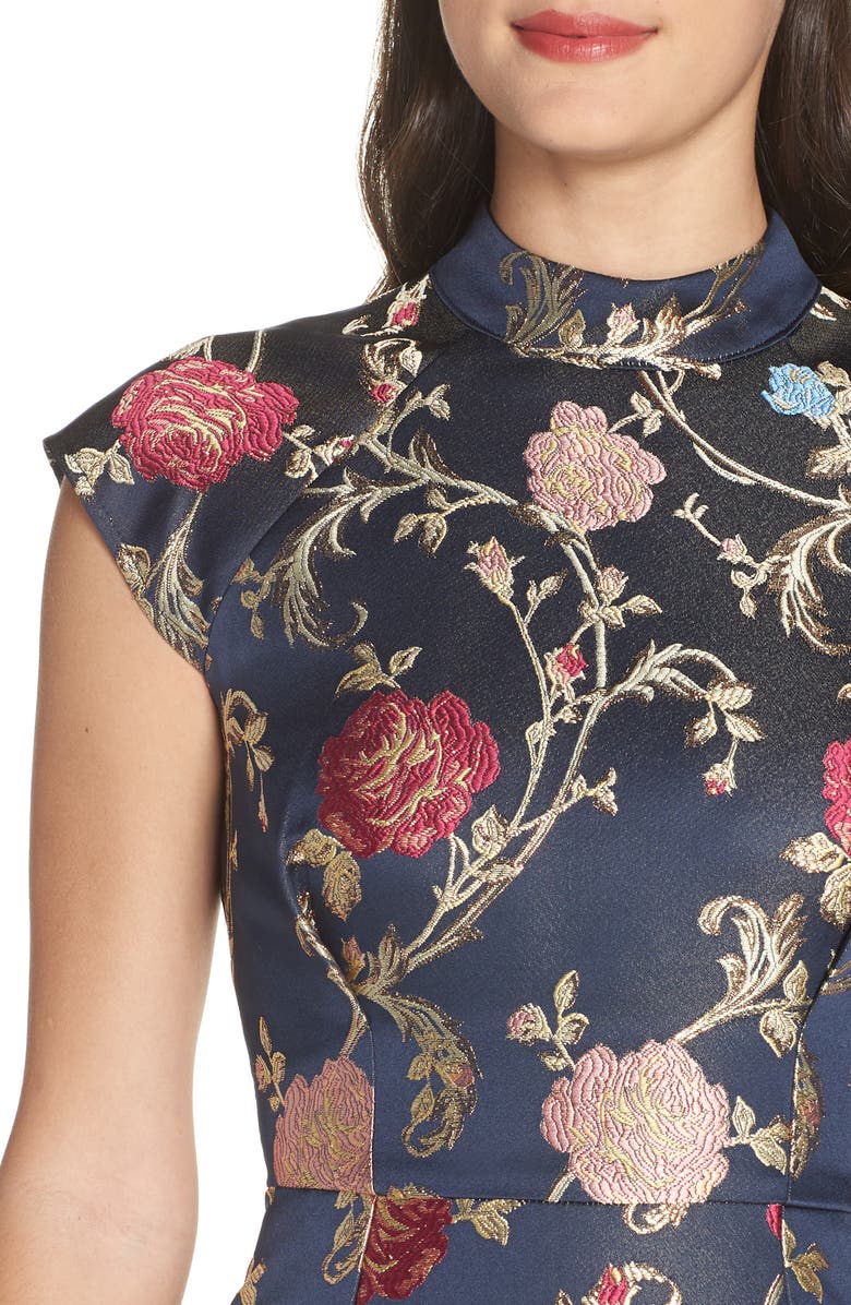 Chi Chi London Floral Print Party Dress, Alternate, color, 