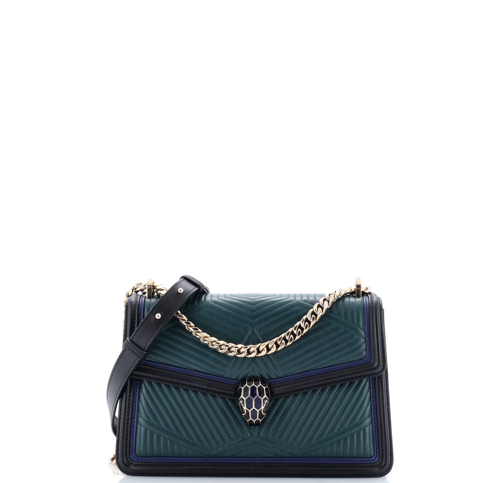 Serpenti Forever Shoulder Bag Quilted Leather Small, Main, color, Green