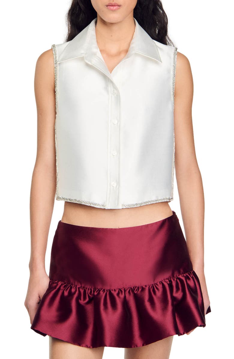 SANDRO Rhinestone cropped shirt, Main, color,