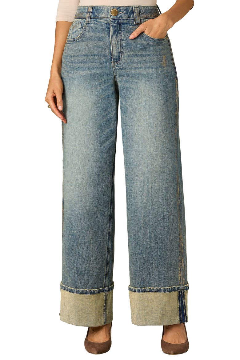 Skyrise Cuffed High Waist Wide Leg Jeans, Main, color, MID BLUE ARTISANAL