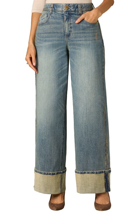 Skyrise Cuffed High Waist Wide Leg Jeans