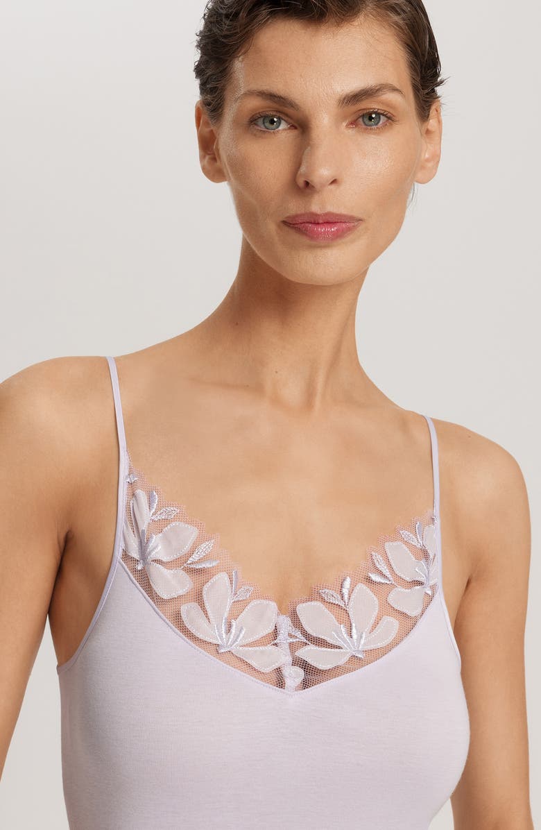 Hanro Kalea Embroidered Trim Cotton Camisole, Alternate, color, Pink Lavender
