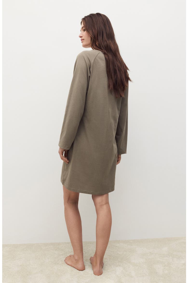 Long Sleeve Cotton Nightgown, Alternate, color, DARK TAUPE