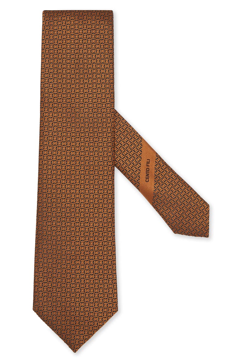 Cento Fili Geometric Silk Tie, Main, color, VICUNA
