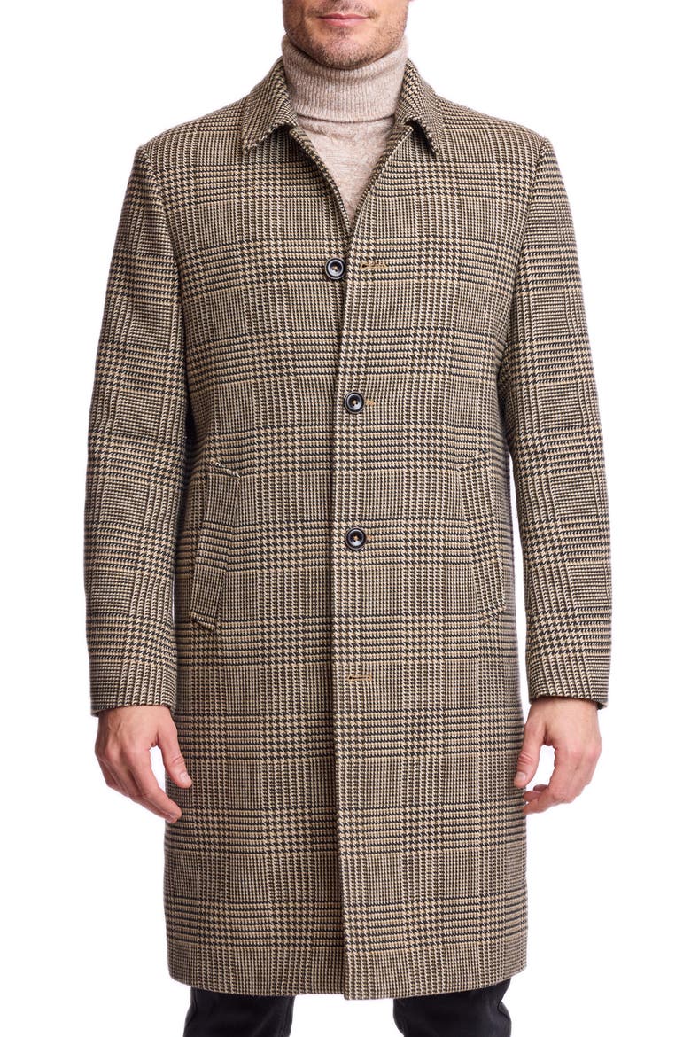 Houndstooth Stretch Overcoat, Main, color, BLACK TAN OLIVE HOUNDS