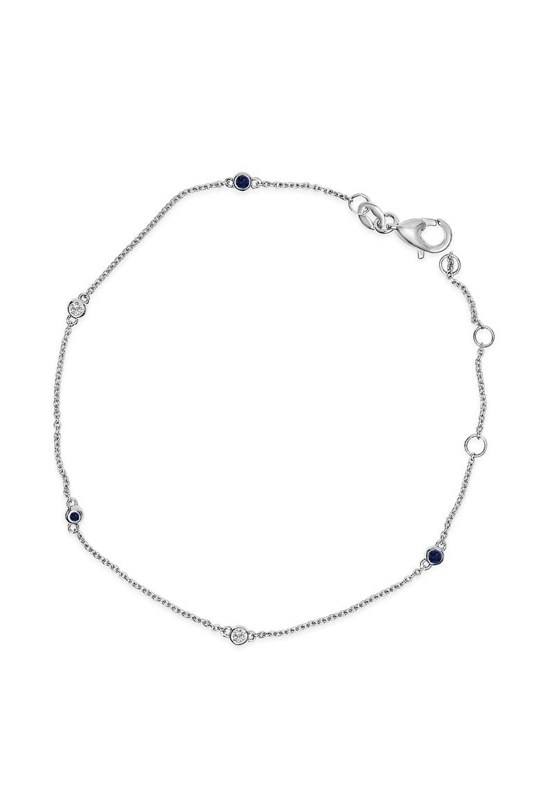 14K White Gold Alternating Blue Sapphire and Diamond Bezel Station Chain Bracelet, Main, color, White