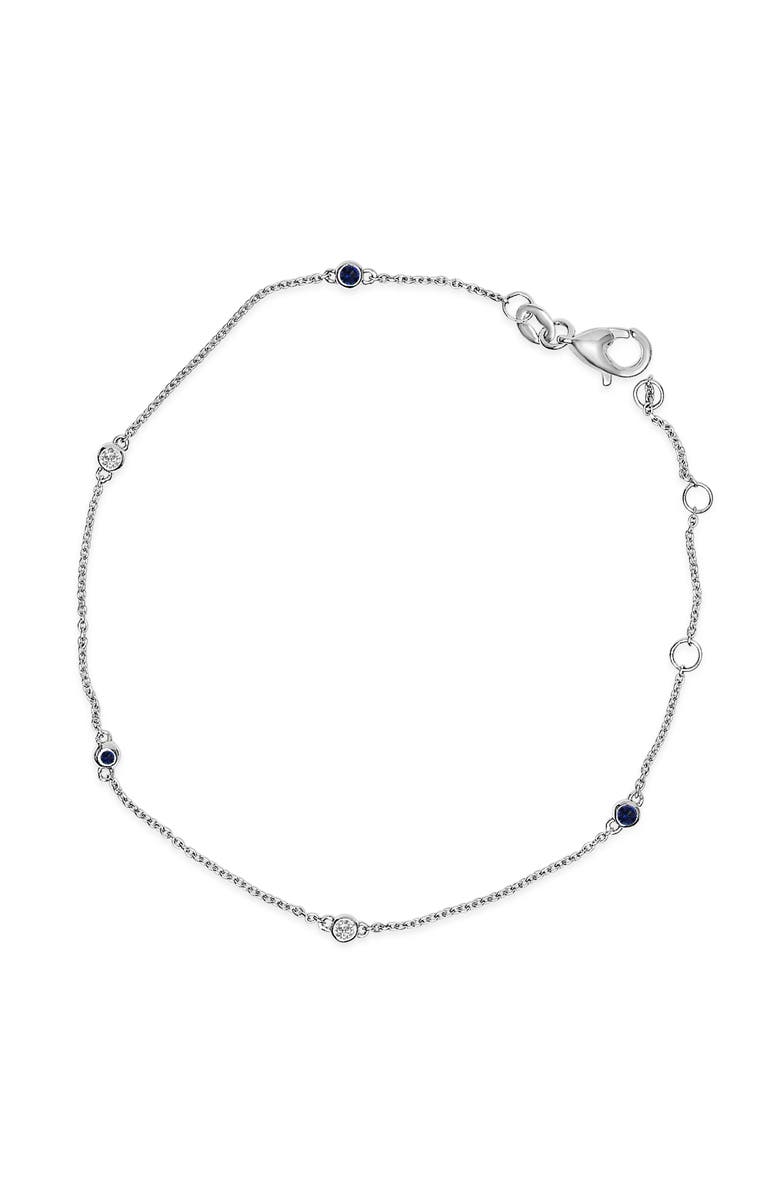 Haus of Brilliance 14K White Gold Alternating Blue Sapphire and Diamond Bezel Station Chain Bracelet, Main, color, White